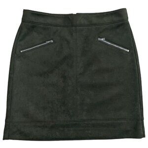 LOFT Womens Skirt Size 4 Faux Suede ALine Zip Closure Pockets Lined Dark Green